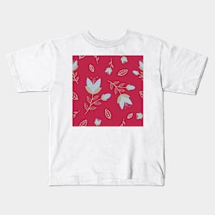 Folk Floral repeat pattern in viva magenta Kids T-Shirt